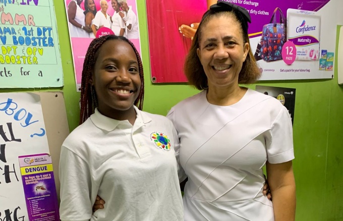 Kessandra James and President of the Jamaica Midwives’ Association and Registered Midwife Supervisor for Zone 3, Sharon Banberry Edward