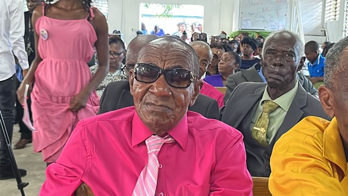Father and grandfather of Princess Simmonds and Shanaye Mirander, Arthur Simmonds, a picture of grief during the thanksgiving service inside the Bannister Seventh Day Adventist Church in northern Old Harbour, St Catherine. (Photo: Peter Simmonds/Mystic5 Multimedia)