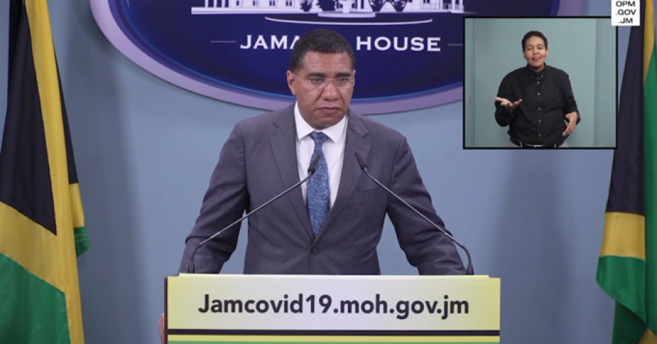 Prime Minister Andrew Holness speaking at a digital media briefing at Jamaica House. (OH News Photo)