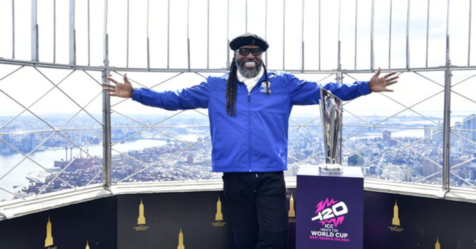 West Indies legend Chris Gayle lights up the iconic Empire State Building in New York during the ICC Men’s T20 World Cup 2024 Trophy Tour recently. Gayle, 44, holds the enviable record of being the first batter to score a T20 World Cup century, a sizzling 117 versus hosts South Africa in 2007.