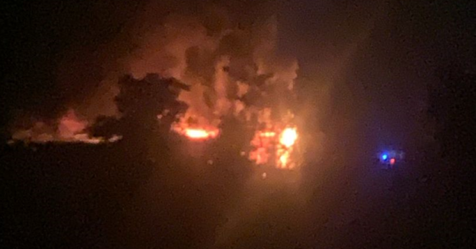 An image of the fire currently at Jamaica Bedding factory.