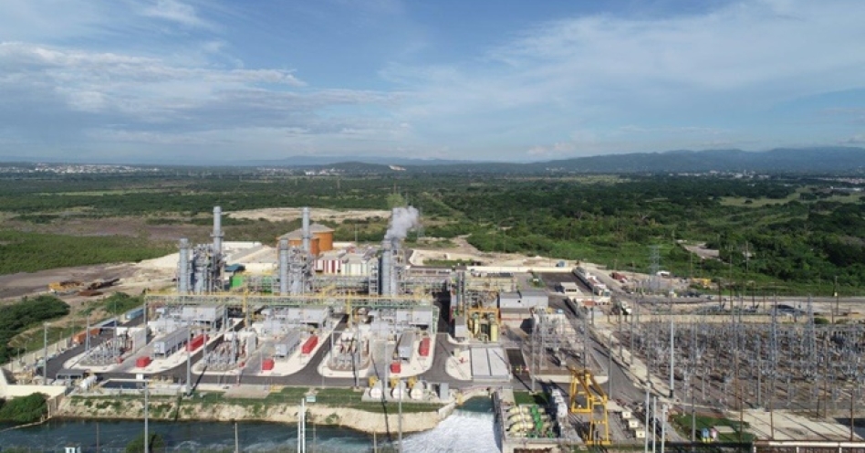 An aerial view of the newly constructed 190 megawatt natural gas power plant in Old Harbour Bay